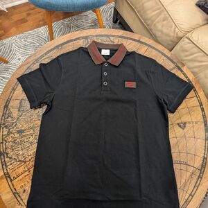 Black Polo Shirt with Red Accents